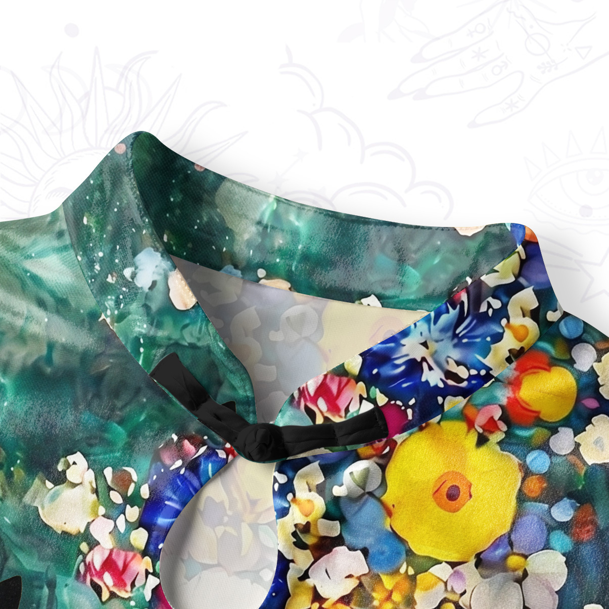 Purplehecate Fluffy Black Cat in Colorful Flower Field Velvet Bodycon Dress