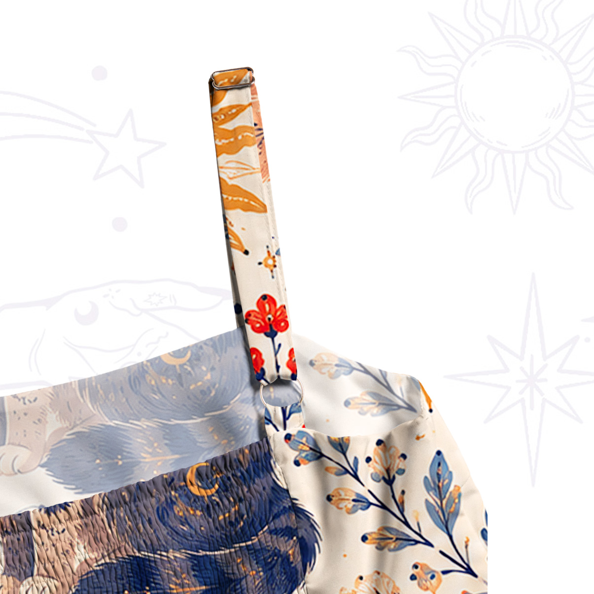 Purplehecate Cat Celestial Print Wide Straps Maxi Dress
