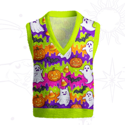 Purplehecate Halloween Ghost Jack‑o'-Lantern Ugly Sweater Vest