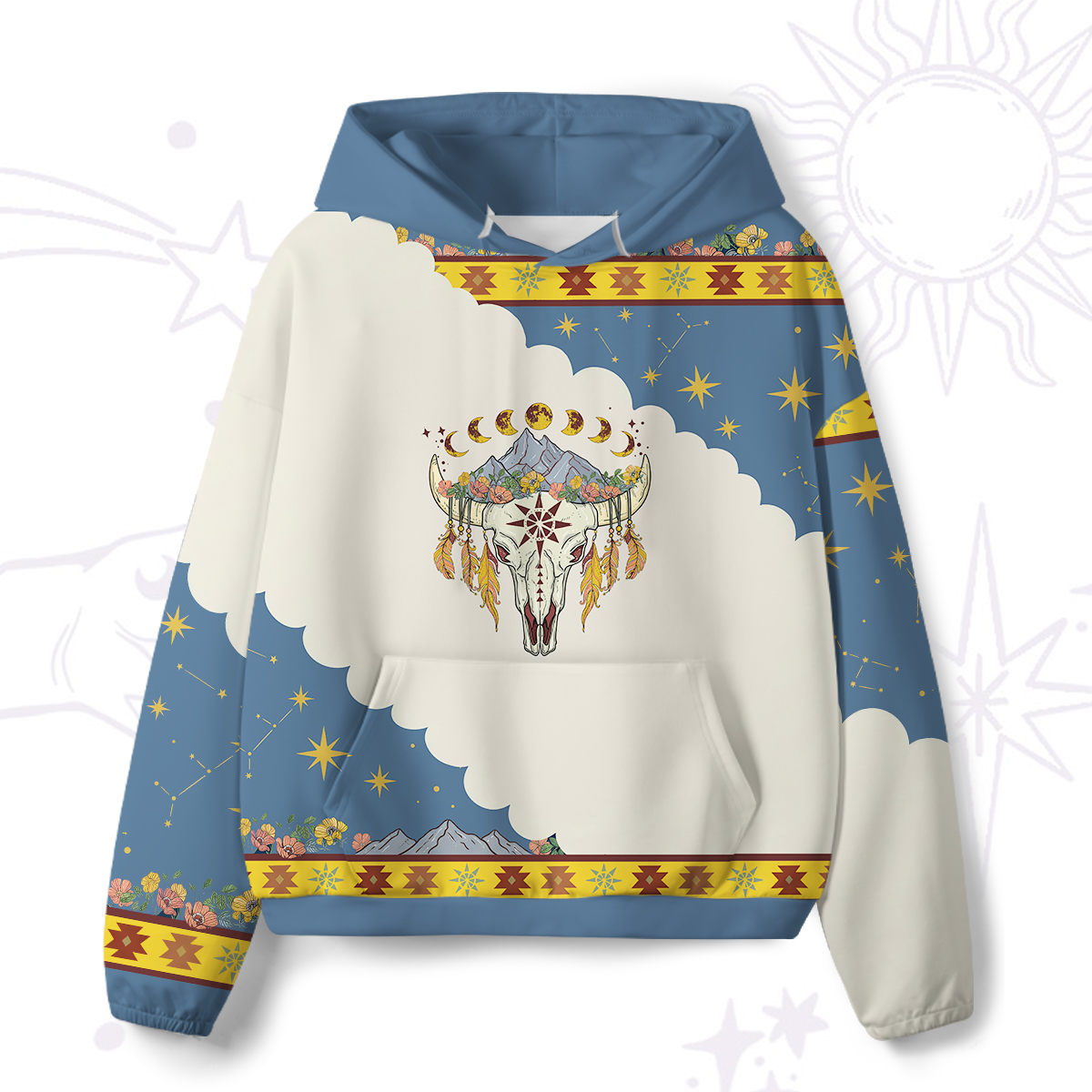 Purplehecate Desert Moon Bull Skull All-Over Print Hoodie