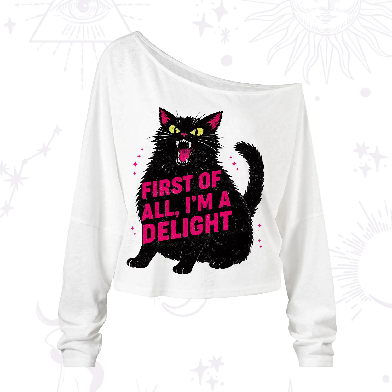 Purplehecate First Of All I'm A Delight Cat One Shoulder Long Sleeve Shirt