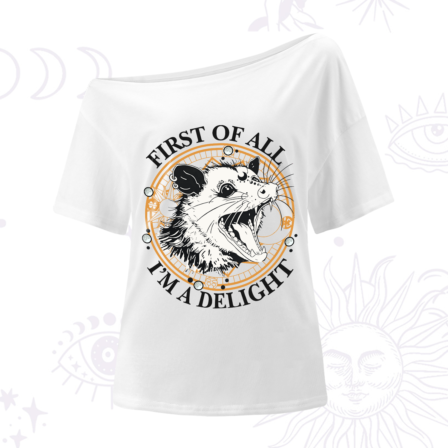 Purplehecate First Of All I Am A Delightful Angry Opossum One-Shoulder T-Shirt