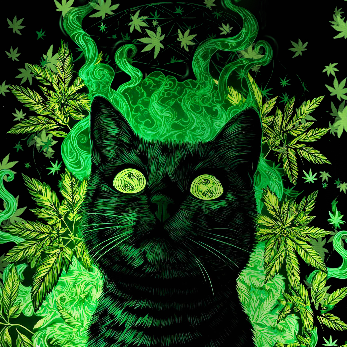 Purplehecate Trippy Glow Cat 420 Vibes All Over Print T-Shirt