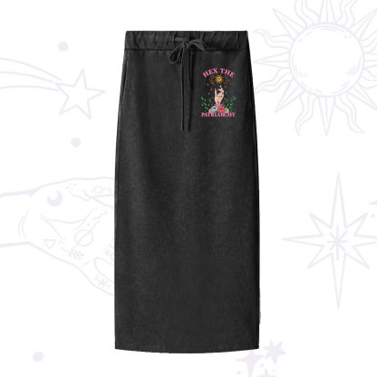 Purplehecate Hex The Patriarchy Witchy Washed Drawstring Long Skirt