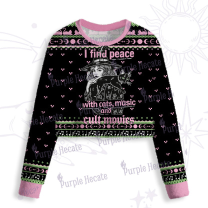 Purplehecate I Find Peace With Cats Music Cult Movies Crop Fuzzy Ugly Sweatshirt