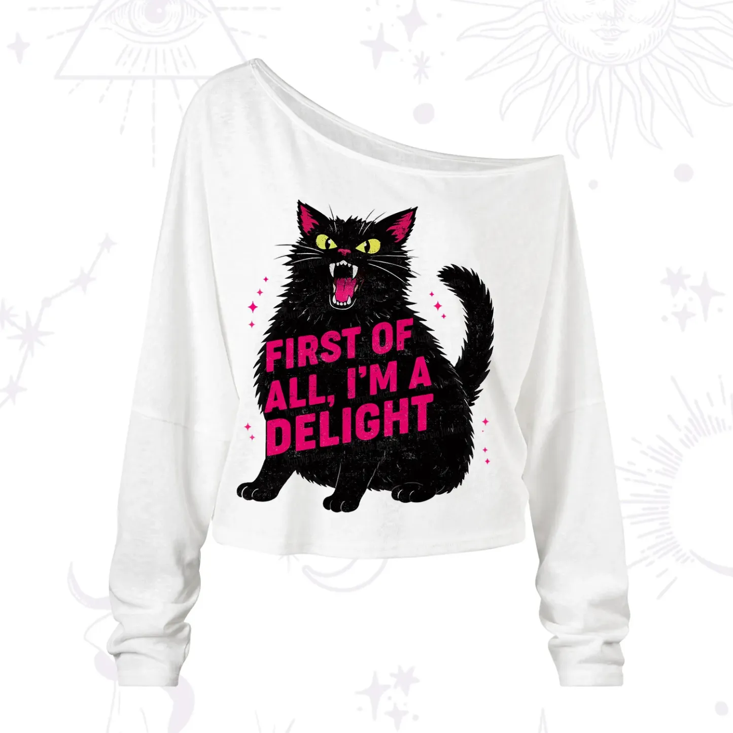 Purplehecate First Of All I'm A Delight Cat One Shoulder Long Sleeve Shirt