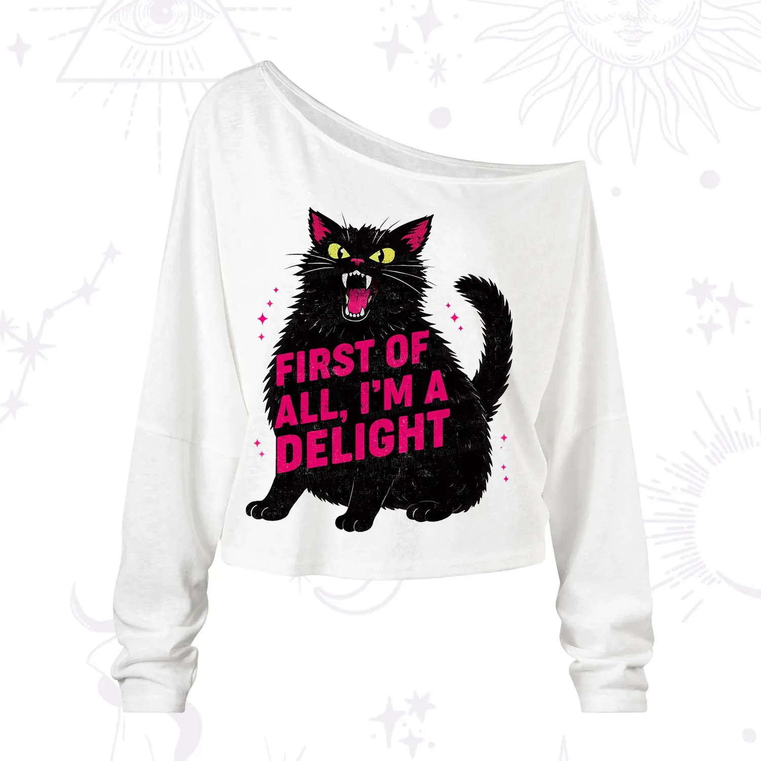 Purplehecate First Of All I'm A Delight Cat One Shoulder Long Sleeve Shirt