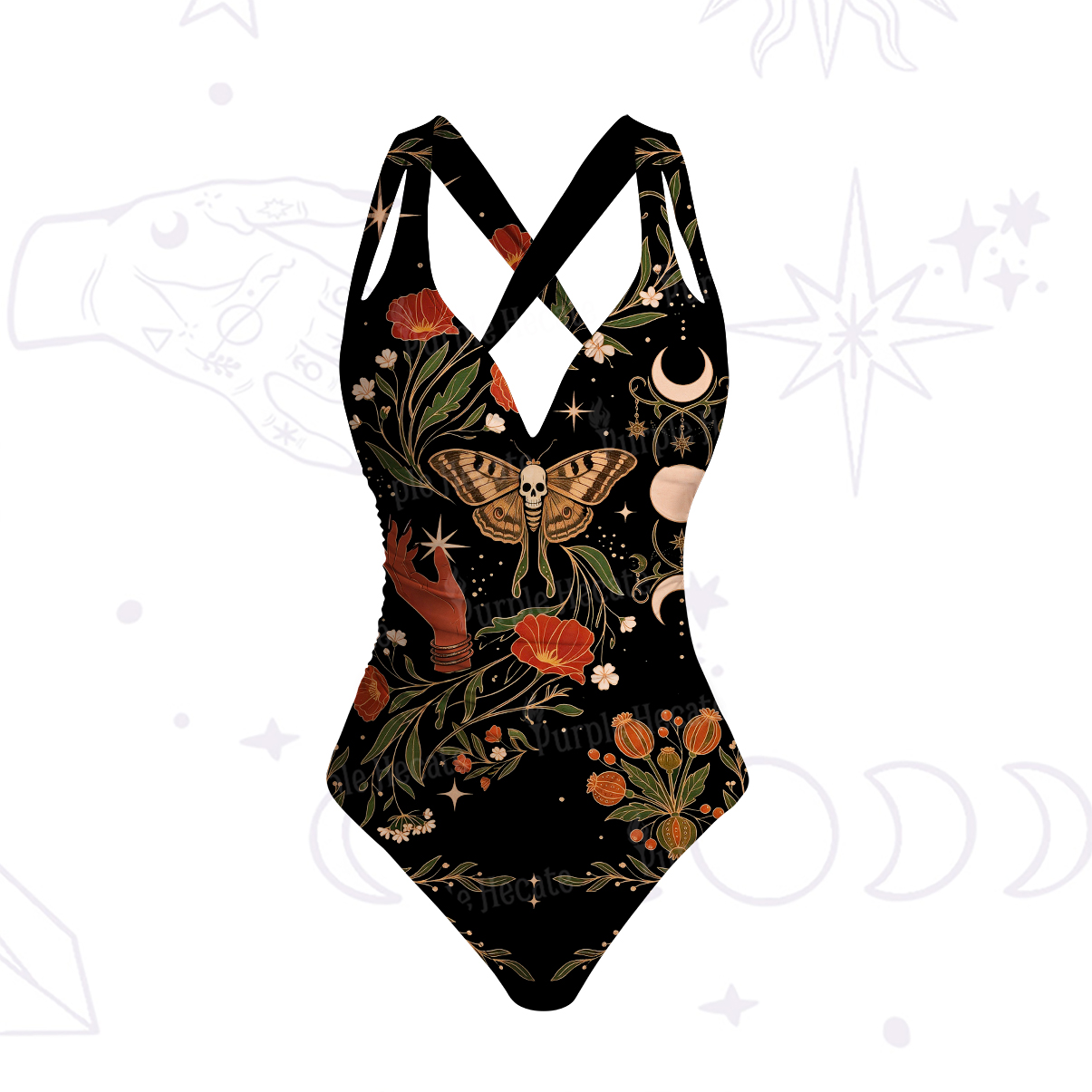 Purplehecate Death Moth Rebirth One-Piece Swimsuit