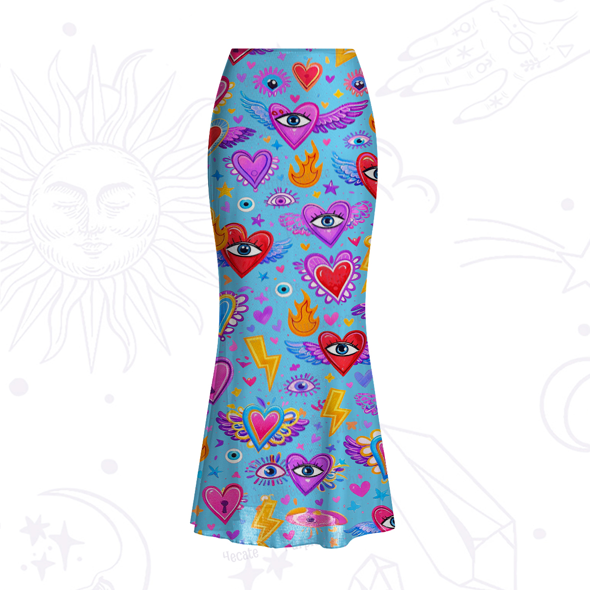 Purplehecate Mystic Heart Eye Wings Mesh Mermaid Hem Skirt