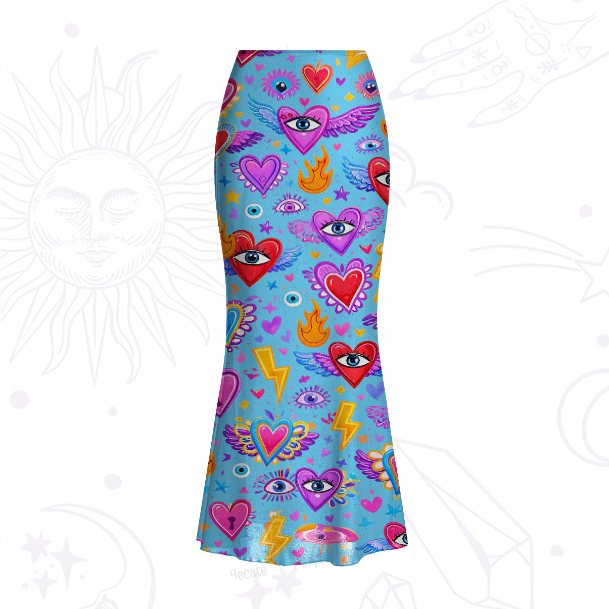 Purplehecate Mystic Heart Eye Wings Mesh Mermaid Hem Skirt