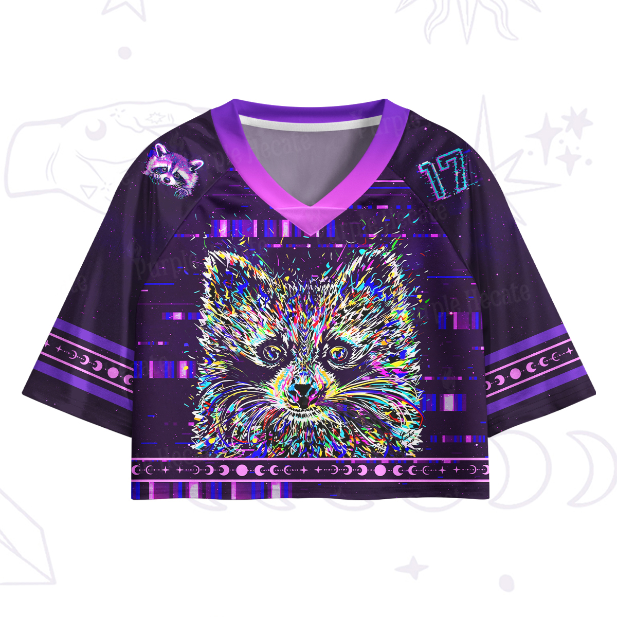 Purplehecate Neon Punk Raccoon Crop Jersey Top