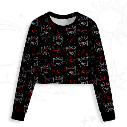 Purplehecate Witchy Mothman Night Crop Fuzzy Ugly Sweatshirt