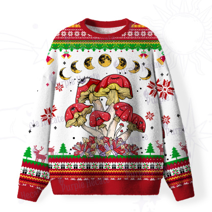 Purplehecate Magic Mushroom Fuzzy Ugly Christmas Sweatshirt