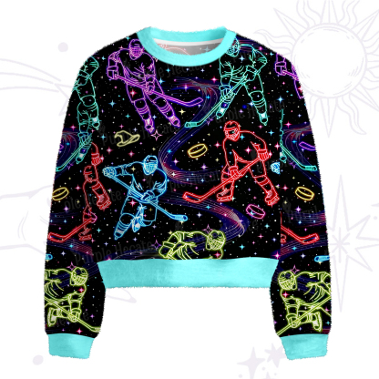 Purplehecate Neon Night Hockey Fuzzy Crewneck Sweater