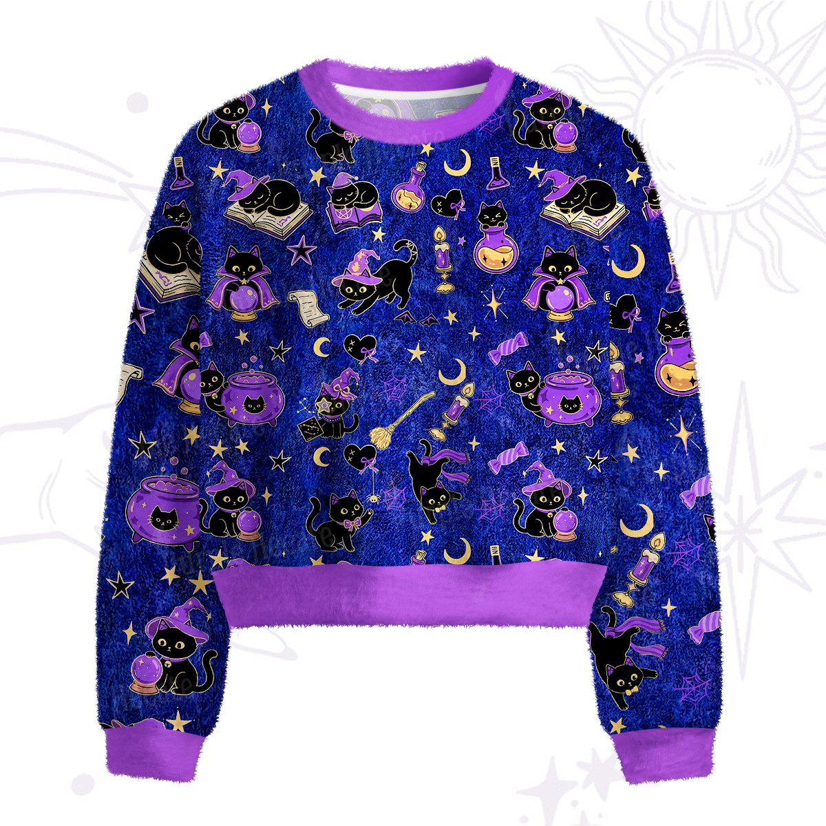 Purplehecate Black Cat Secrets Fuzzy Crewneck Sweater
