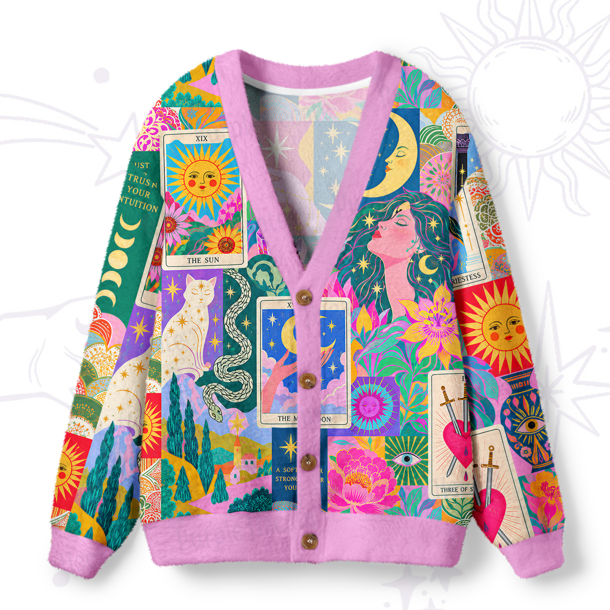 Purplehecate Colorful Mystic Tarot Collage Ugly Cardigan Sweaters