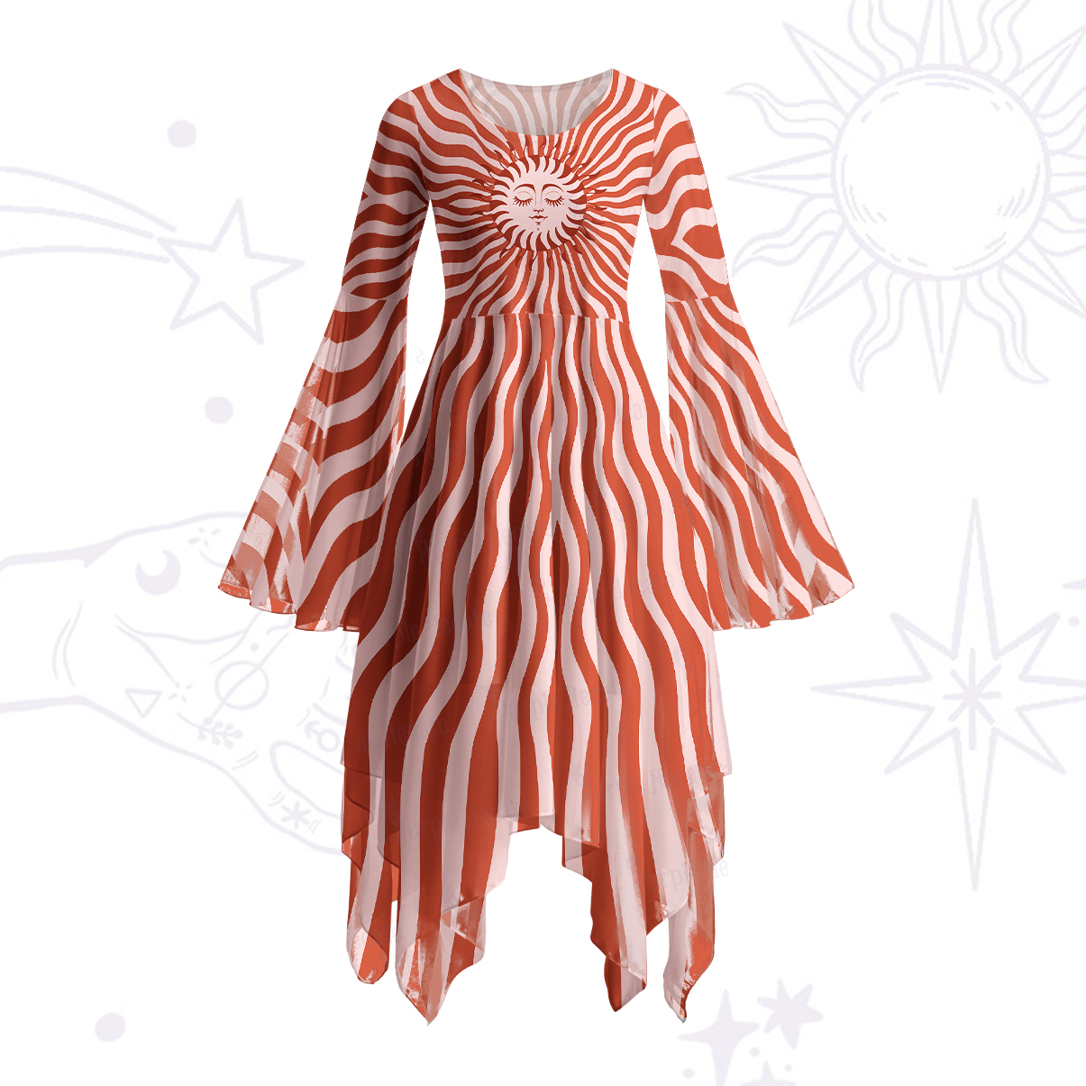 Purplehecate Radiance of the Sun Bell Sleeve Dress