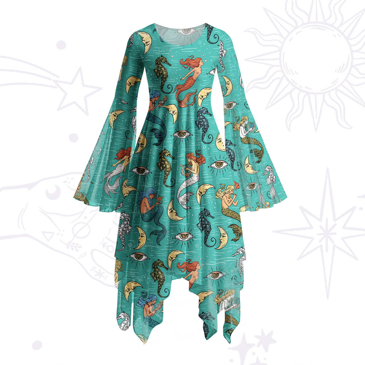 Purplehecate Mermaid Magic Bell Sleeve Dress