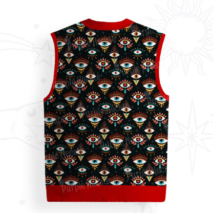 Purplehecate Evil Eye Pattern Ugly Sweater Vest