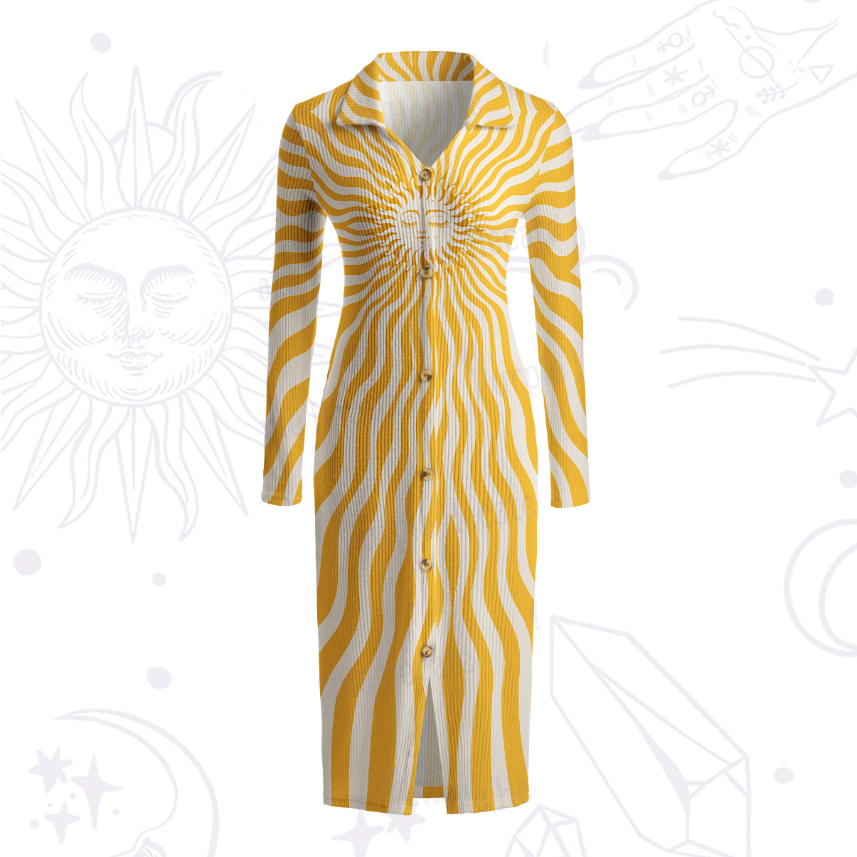 Purplehecate Radiance of the Sun Ribbed Knit Dress