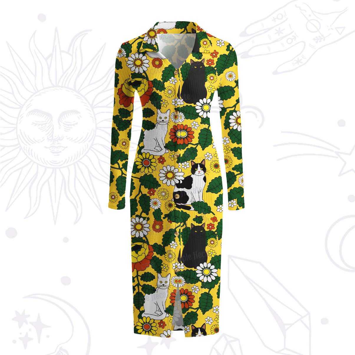 Purplehecate Daisy Cat  Garden Ribbed Knit Dress