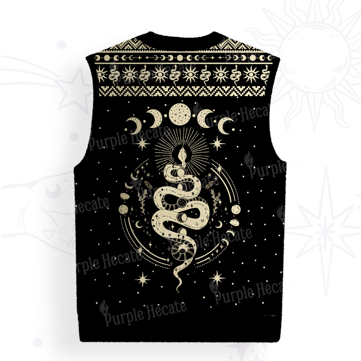 Purplehecate Snake And Moon Phase Comfort Ugly Sweater Vest