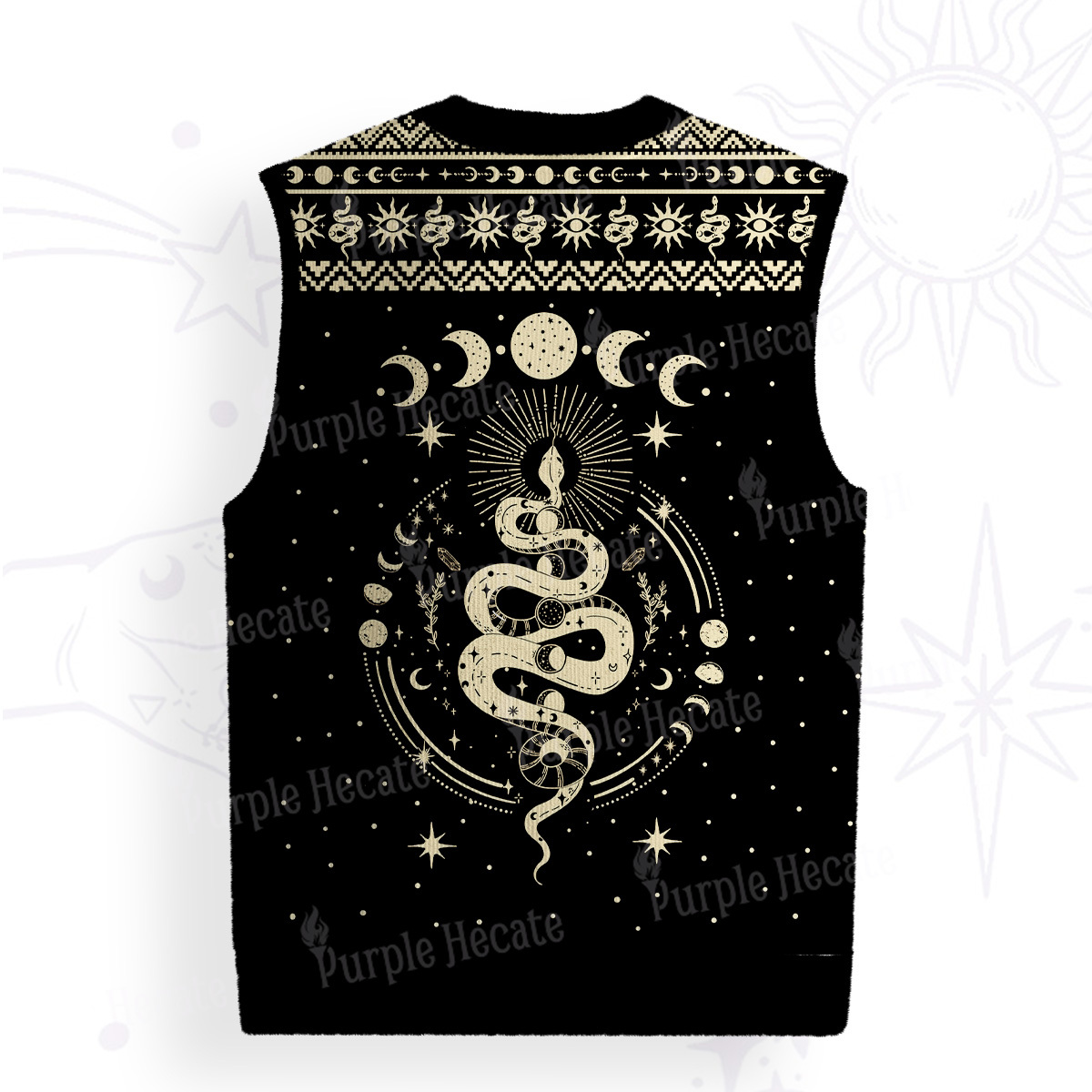 Purplehecate Snake And Moon Phase Comfort Ugly Sweater Vest