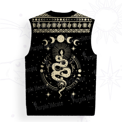 Purplehecate Snake And Moon Phase Comfort Ugly Sweater Vest