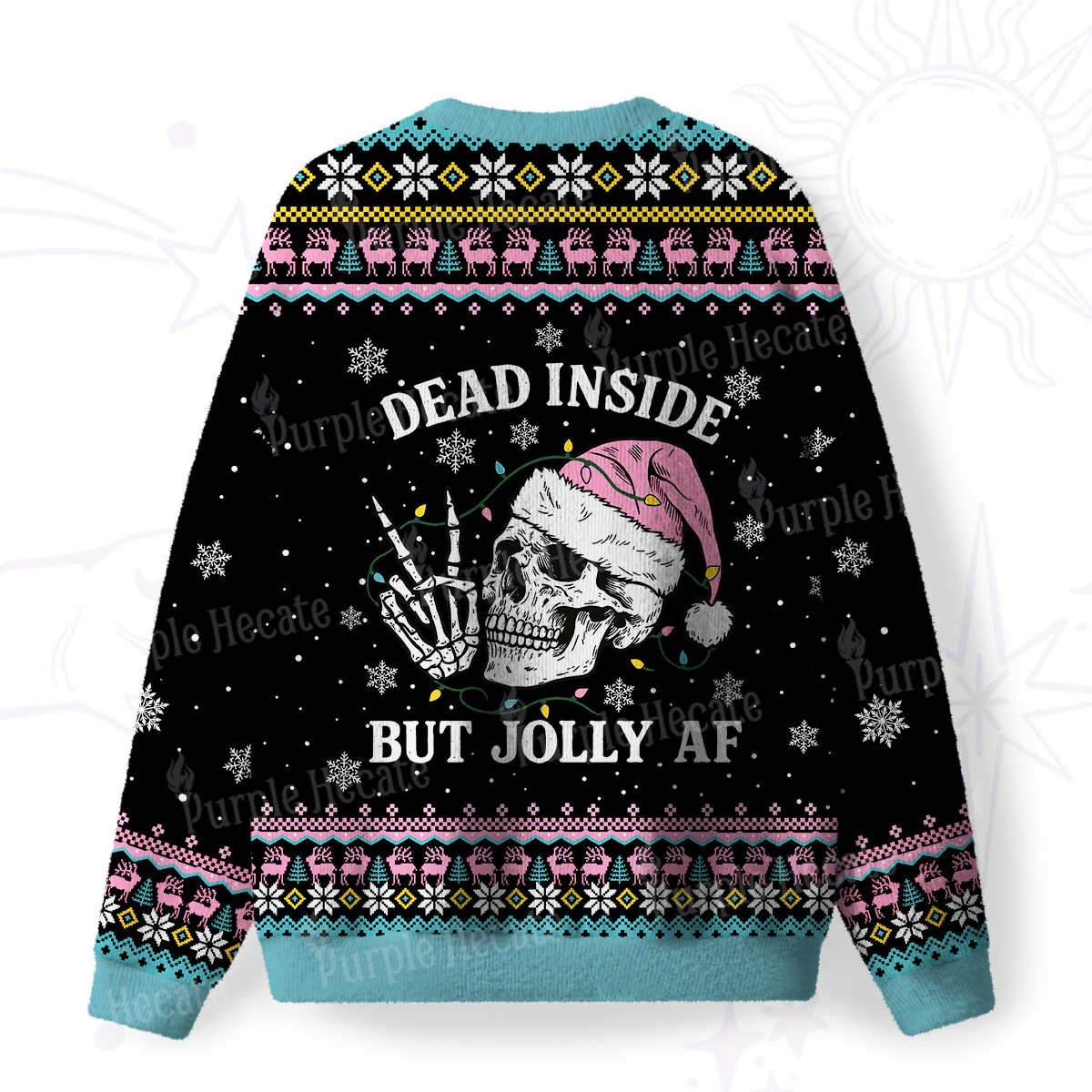 Purplehecate Dead Inside But Jolly AF Christmas Fuzzy Ugly Christmas Sweatshirt