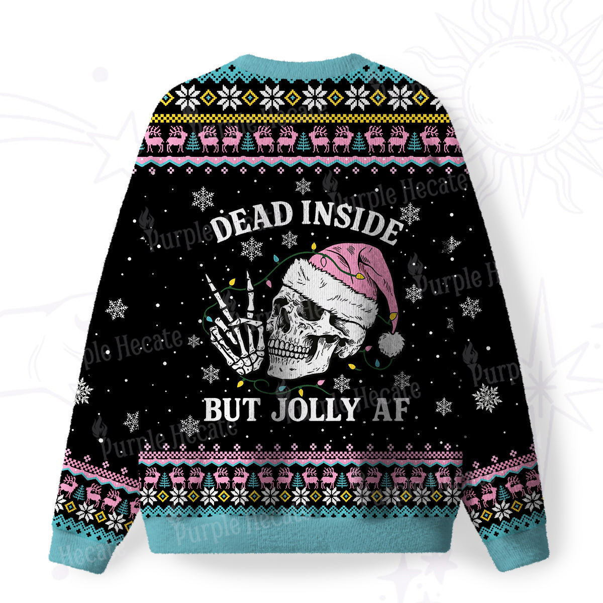 Purplehecate Dead Inside But Jolly AF Christmas Fuzzy Ugly Christmas Sweatshirt