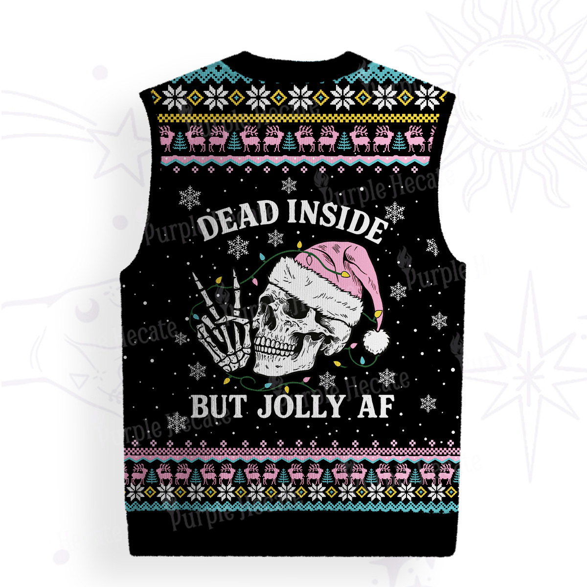 Purplehecate Dead Inside But Jolly AF Christmas Ugly Sweater Vest