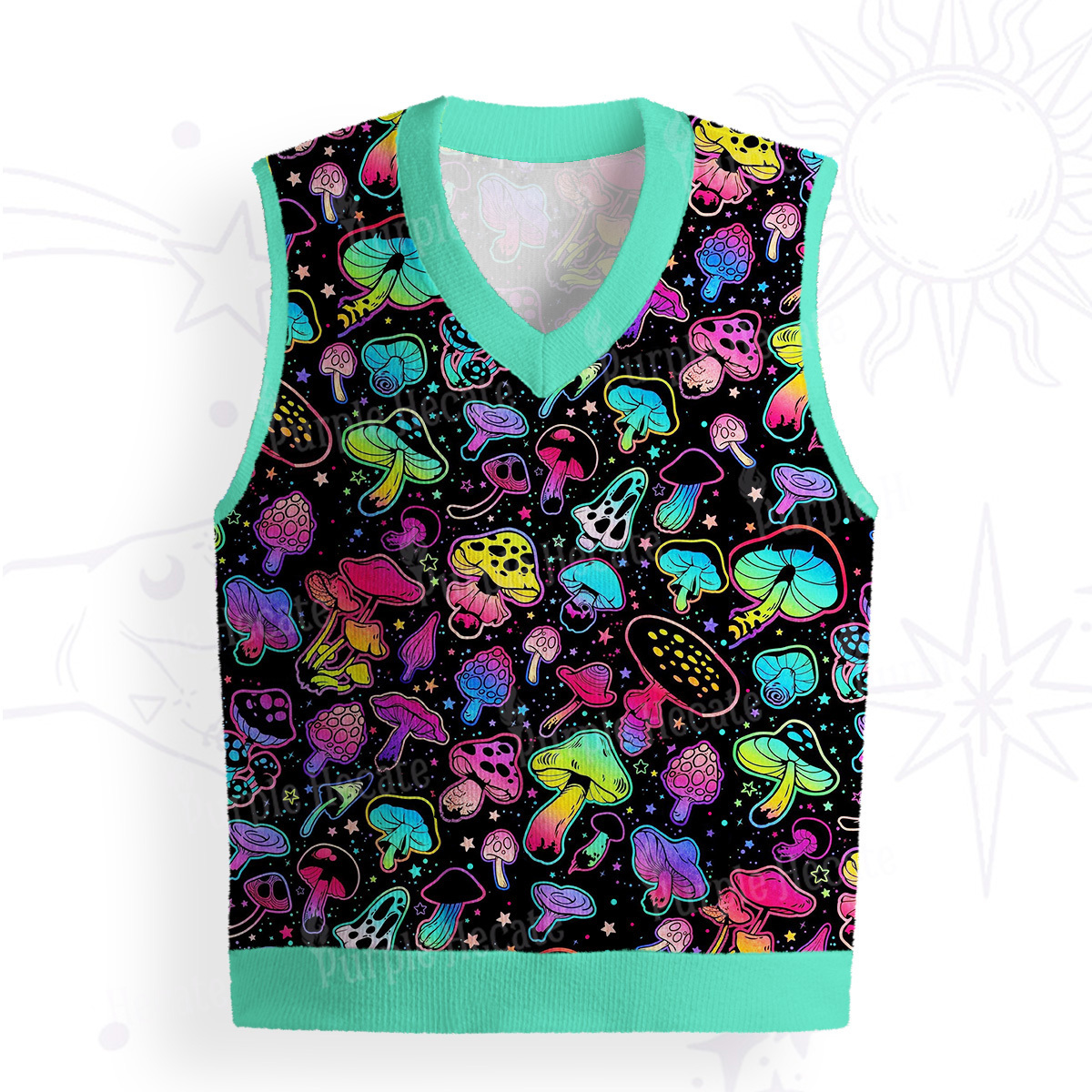 Purplehecate Psychedelic Mushroom Rave Ugly Sweater Vest