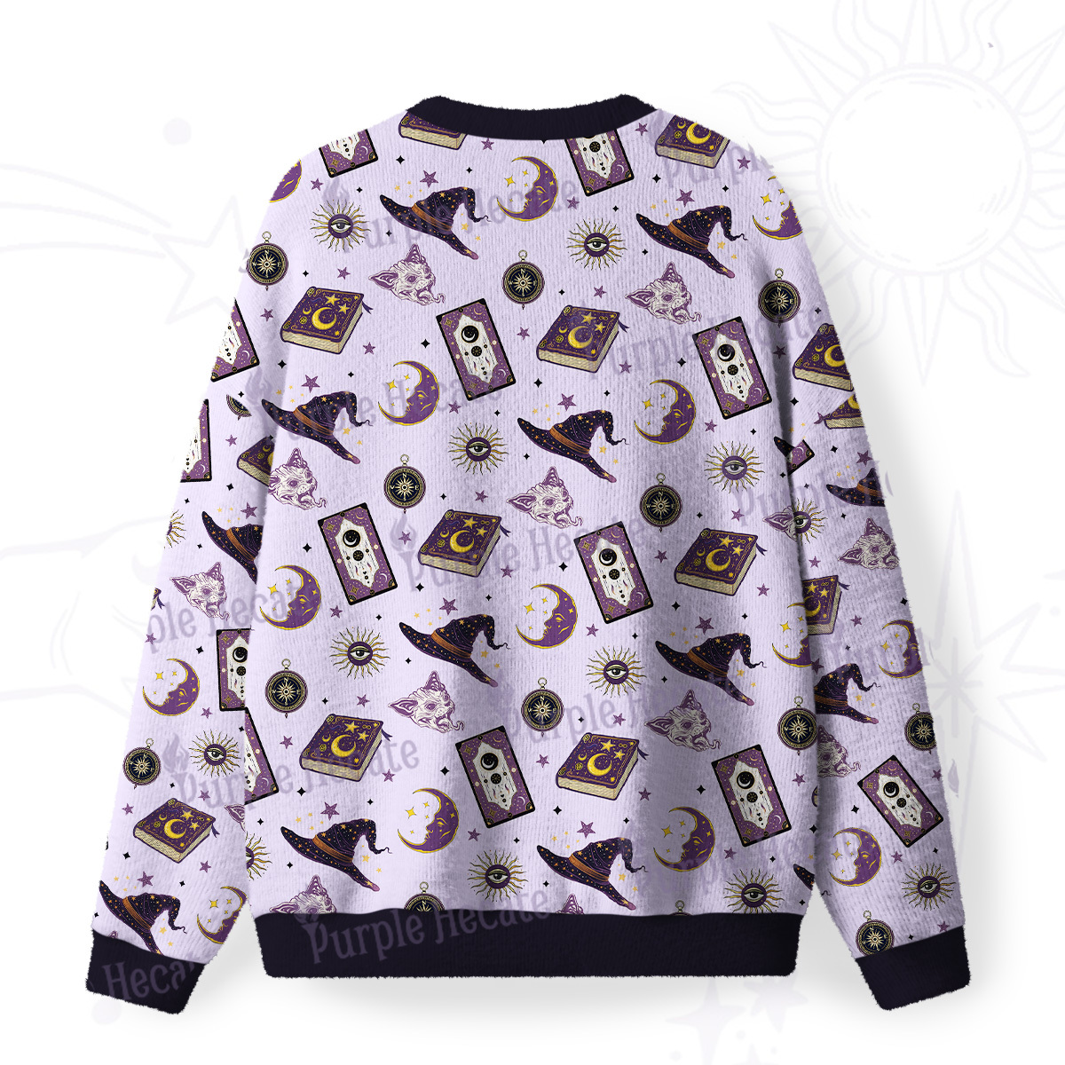 Purplehecate Midnight Witch Tarot Fuzzy Ugly Christmas Sweatshirt