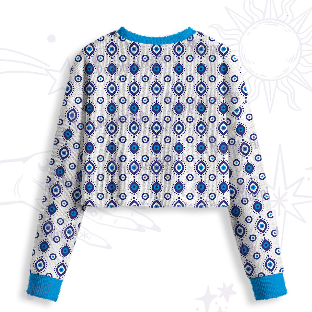 Purplehecate Evil Eye Protection Crop Fuzzy Ugly Sweatshirt