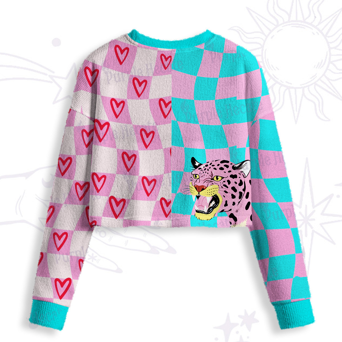 Purplehecate Savage Leopard Evil Eye Crop Fuzzy Ugly Sweatshirt