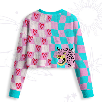 Purplehecate Savage Leopard Evil Eye Crop Fuzzy Ugly Sweatshirt