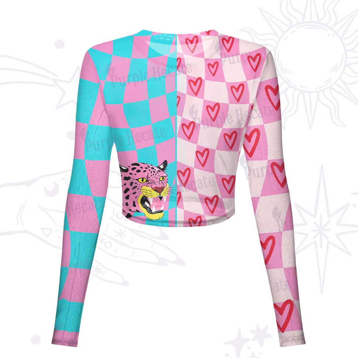 Purplehecate Savage Leopard Evil Eye Mesh Long Sleeve Crop Top