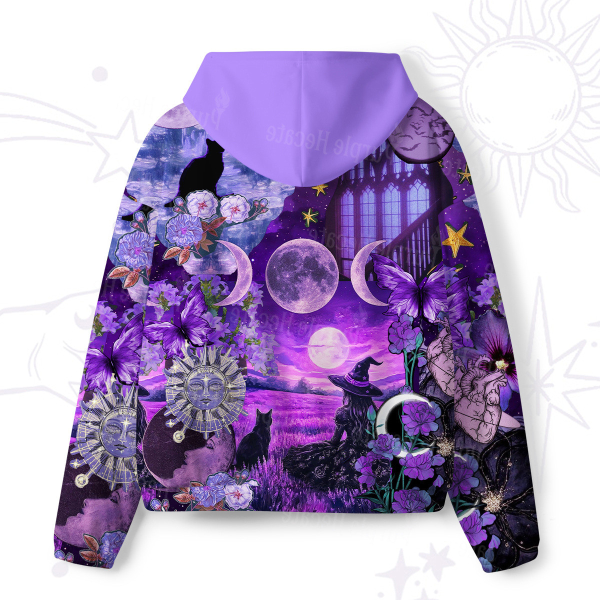 Purplehecate Witchy Black Cat Moon All-Over Print Hoodie