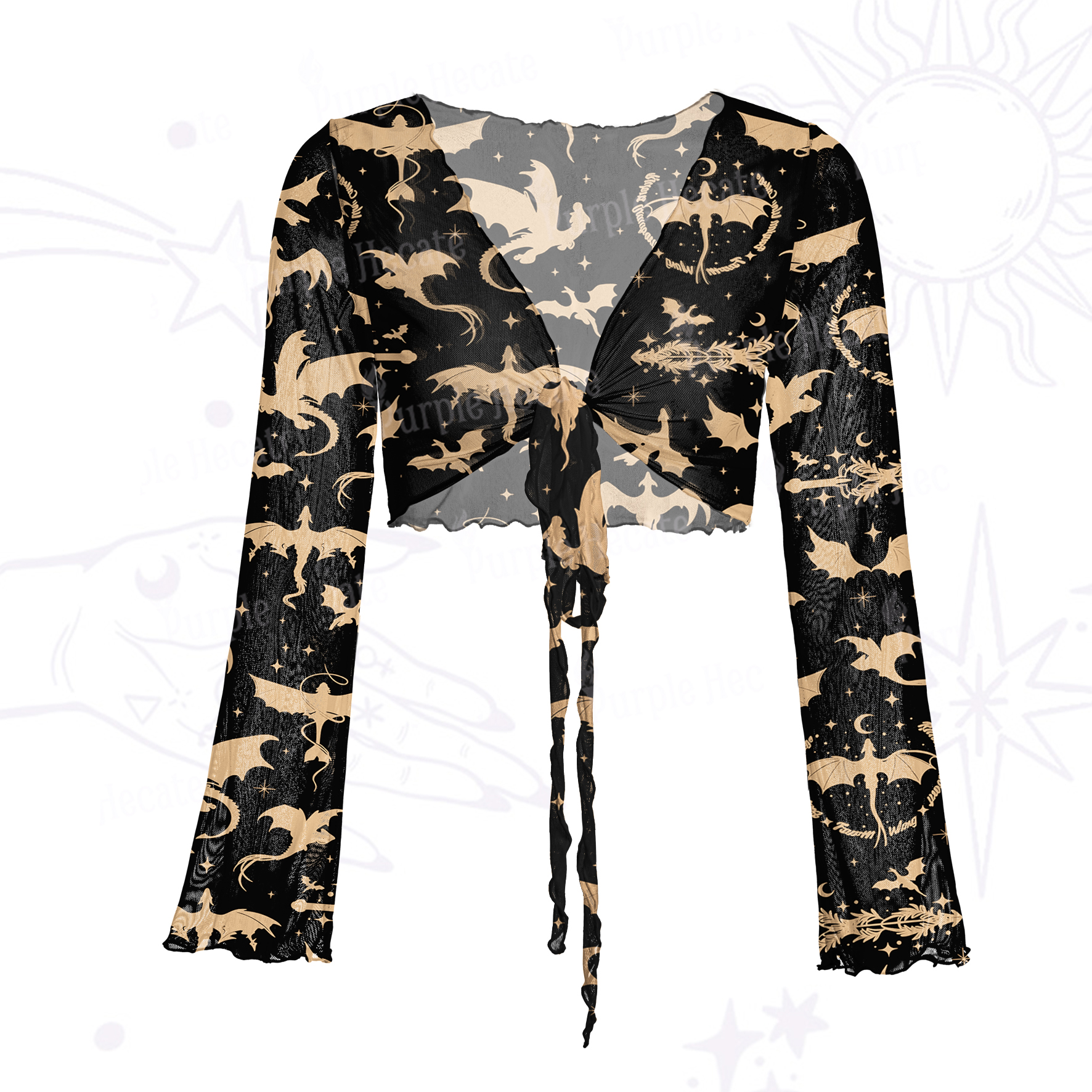 Purplehecate Fantasy Dragon Allover Mesh Tie Front Top