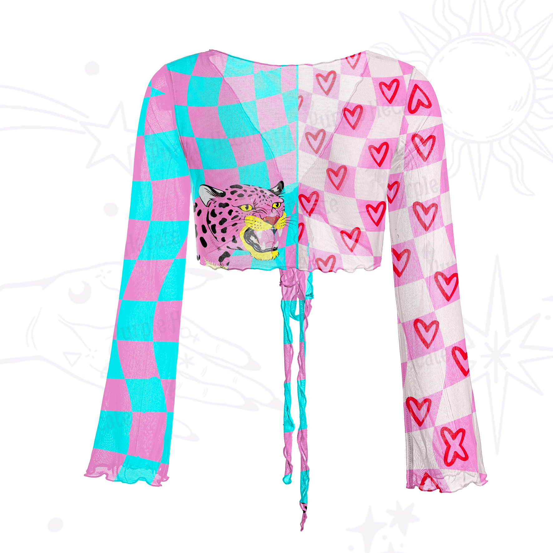 Purplehecate Savage Leopard Evil Eye Mesh Tie Front Top