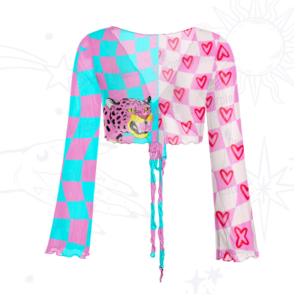 Purplehecate Savage Leopard Evil Eye Mesh Tie Front Top