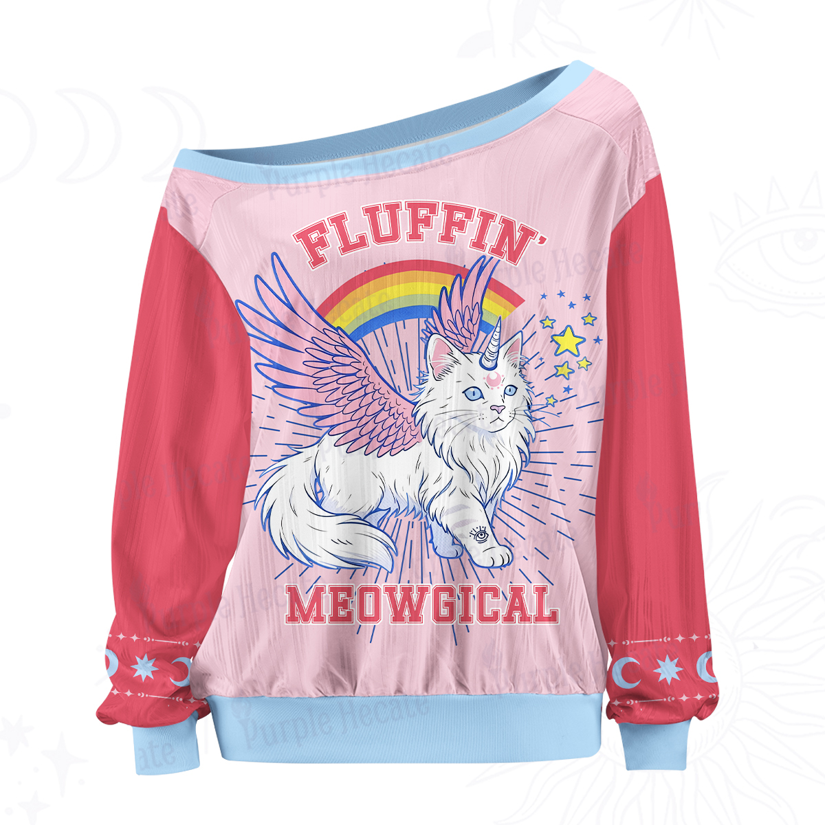 Purplehecate Fluffin Meowgical Off The Shoulder Graphic Jersey