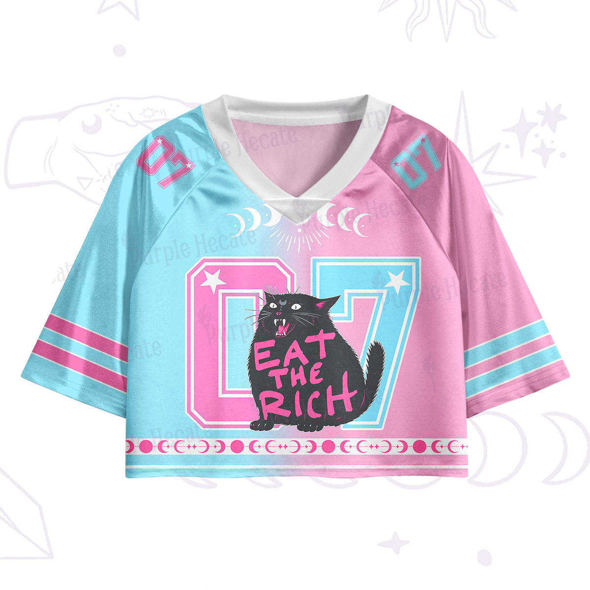 Purplehecate Eat The Rich Cat Crop Jersey Top