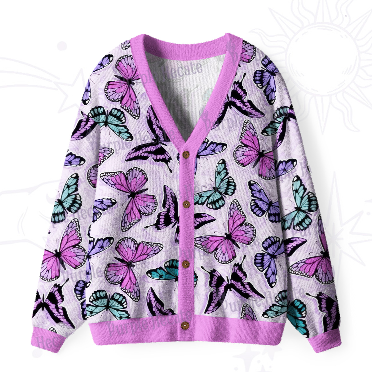 Purplehecate Whimsical Butterfly Ugly Cardigan Sweaters