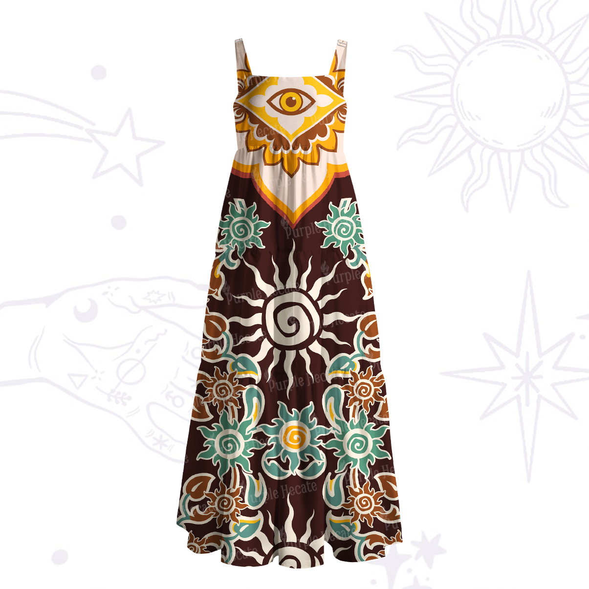 Purplehecate Solar Whispers Witch Wide Straps Maxi Dress