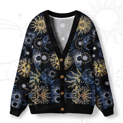 Purplehecate Starbound Celestial Sun & Moon Ugly Cardigan Sweaters