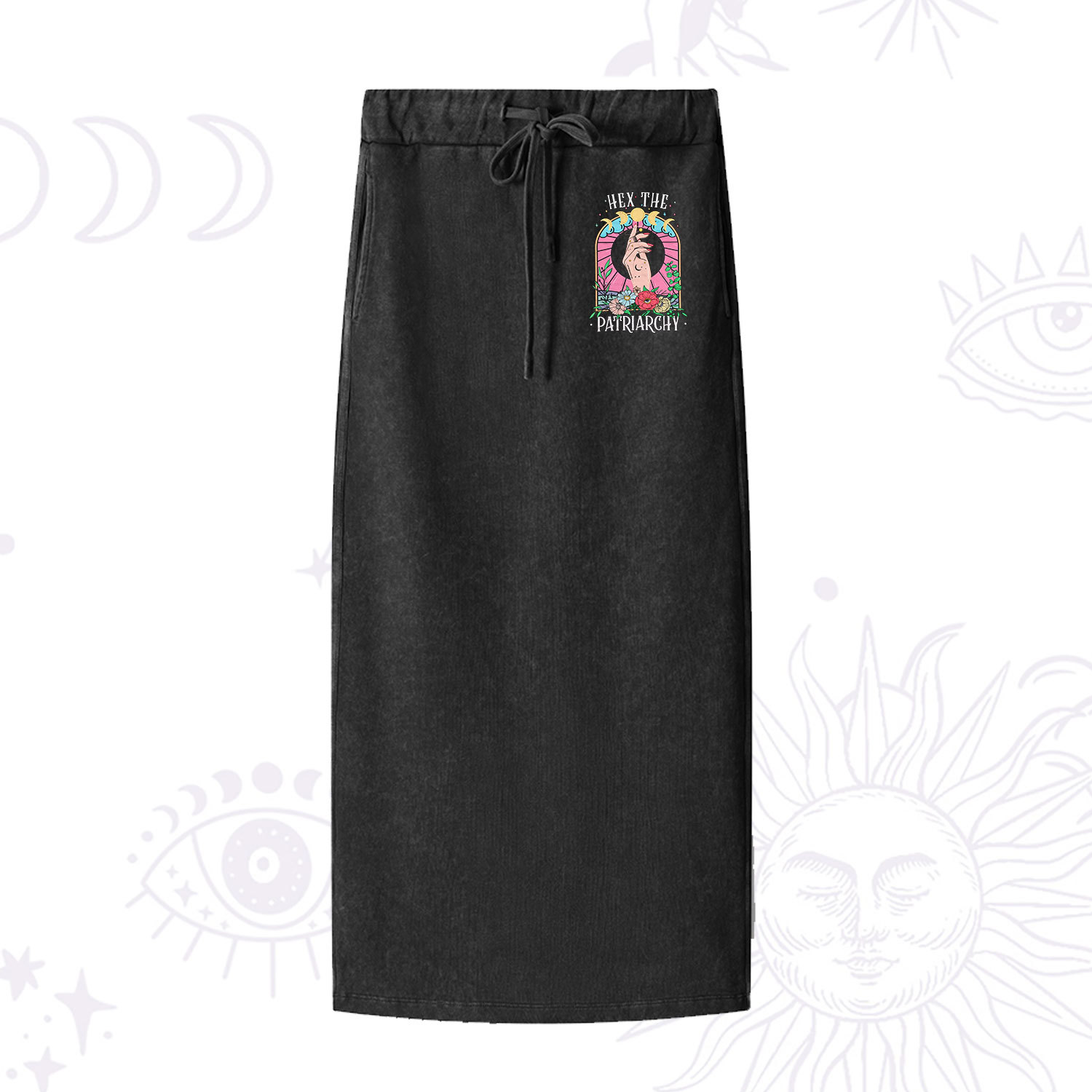 Purplehecate Hex The Patriarchy Washed Drawstring Long Skirt