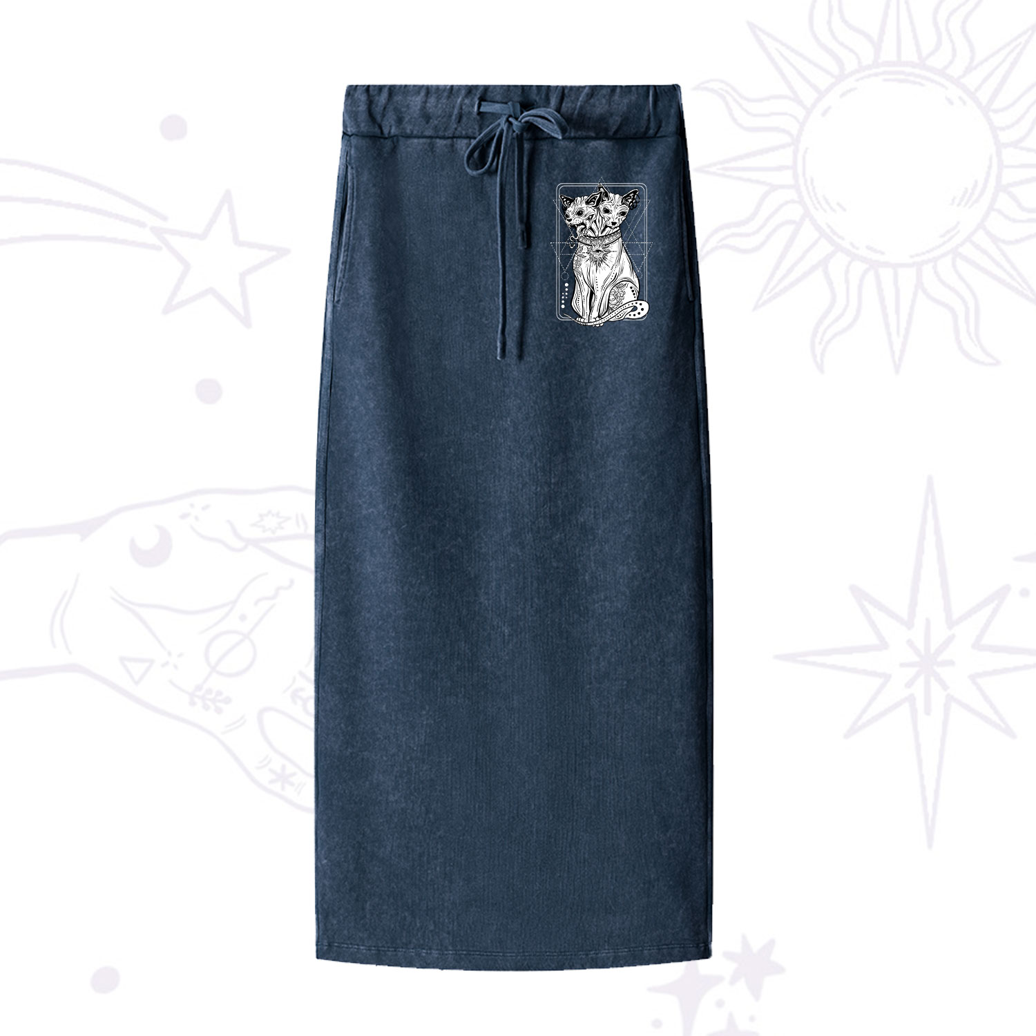 Purplehecate The Cat Goddess Bastet Washed Drawstring Long Skirt