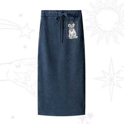 Purplehecate The Cat Goddess Bastet Washed Drawstring Long Skirt