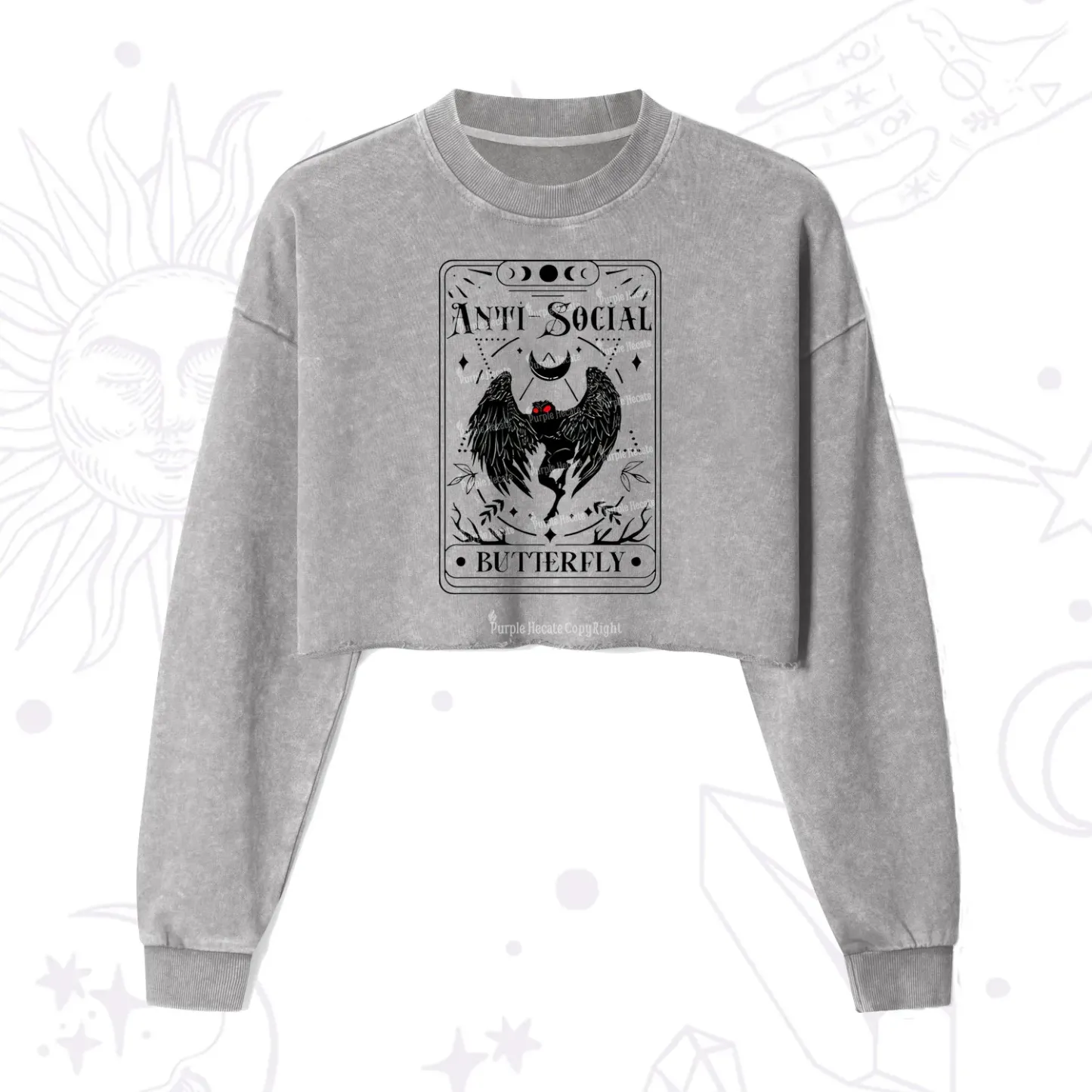 Purplehecate The Antisocial Butterfly Oracle Card Cropped Washed Sweatshirt